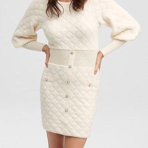 EXPRESS CREAM EMBELLISHED BUTTON FRONT MINI DIAMOND SWEATER DRESS XL